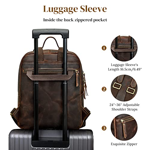 S-ZONE Large Genuine Leather Backpack Purse for Women Vintage Rucksack Travel Daypack with Luggage Sleeve