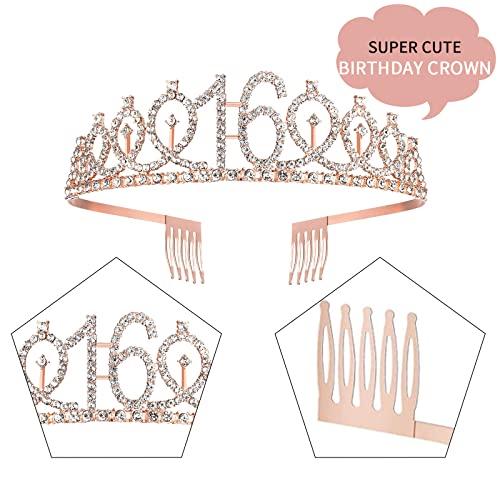 16th Birthday Decorations for Girls,16th Birthday Sash,Crown,Balloons,Candles,Cake Toppers.16th Rose Gold Birthday Gifts for Girls,Rose Gold Birthday Decorations