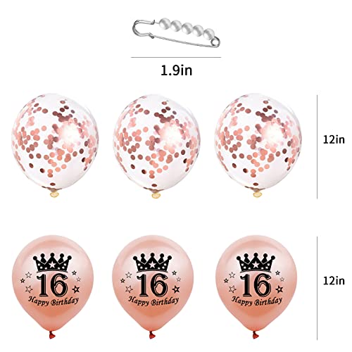 16th Birthday Decorations for Girls,16th Birthday Sash,Crown,Balloons,Candles,Cake Toppers.16th Rose Gold Birthday Gifts for Girls,Rose Gold Birthday Decorations