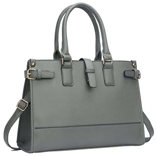 KKXIU Elegant Women Handbag Satchel Purses Vegan Leather Top Handle Shoulder Tote Work Bag (Grey)