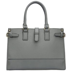 KKXIU Elegant Women Handbag Satchel Purses Vegan Leather Top Handle Shoulder Tote Work Bag (Grey)