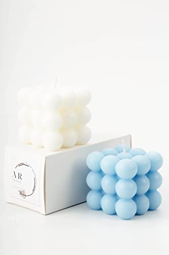 Blue & White Bubble Candle | Scented Candle for Home | Cube Candles with 100% Cotton Wick | Natural Soy Wax Candle | Best Smelling Candles for Home Decor & Gifting | 2 Pieces Candle for Men & Women