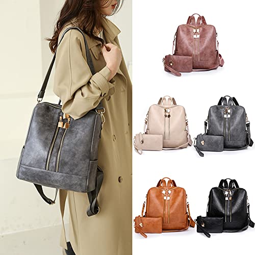 Women Fashion Backpack Purse,Leather Multipurpose Design Rucksack,Convertible Shoulder Bag Handbag with Wristlet (Beige1)