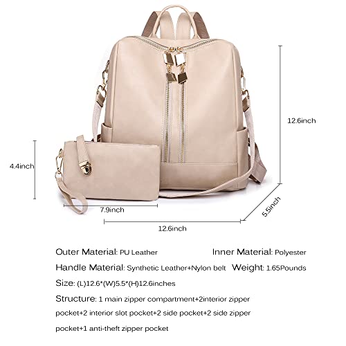 Women Fashion Backpack Purse,Leather Multipurpose Design Rucksack,Convertible Shoulder Bag Handbag with Wristlet (Beige1)