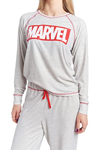 Marvel Womens Raglan Pullover Pajama Shirt & Pajama Pants Heather Grey Medium