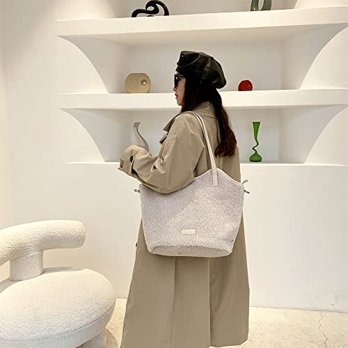 Large Fleece Sherpa Purse Teddy Plush Fluffy Furry Fuzzy Tote Bag Faux Fur Handbags for Women Ladies Crossbody Shoulder