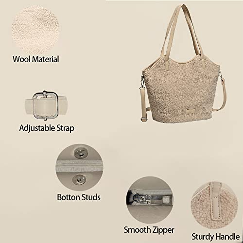 Large Fleece Sherpa Purse Teddy Plush Fluffy Furry Fuzzy Tote Bag Faux Fur Handbags for Women Ladies Crossbody Shoulder