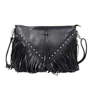women’s faux leather hobo crossbody bag handbag fringe purse tassel shoulder message bag satchel
