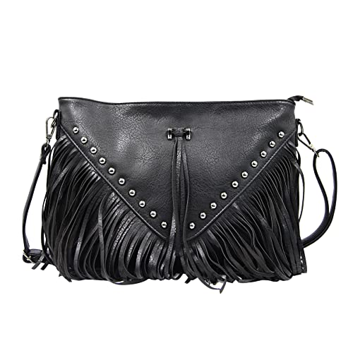 Women’s Faux Leather Hobo Crossbody Bag Handbag Fringe Purse Tassel Shoulder Message Bag Satchel