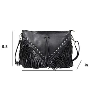 Women’s Faux Leather Hobo Crossbody Bag Handbag Fringe Purse Tassel Shoulder Message Bag Satchel