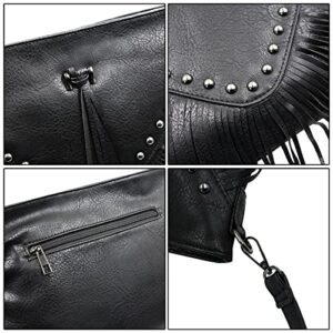 Women’s Faux Leather Hobo Crossbody Bag Handbag Fringe Purse Tassel Shoulder Message Bag Satchel