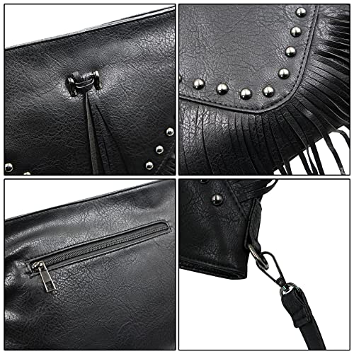 Women’s Faux Leather Hobo Crossbody Bag Handbag Fringe Purse Tassel Shoulder Message Bag Satchel