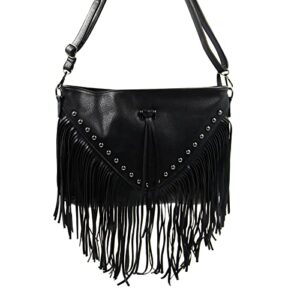 Women’s Faux Leather Hobo Crossbody Bag Handbag Fringe Purse Tassel Shoulder Message Bag Satchel