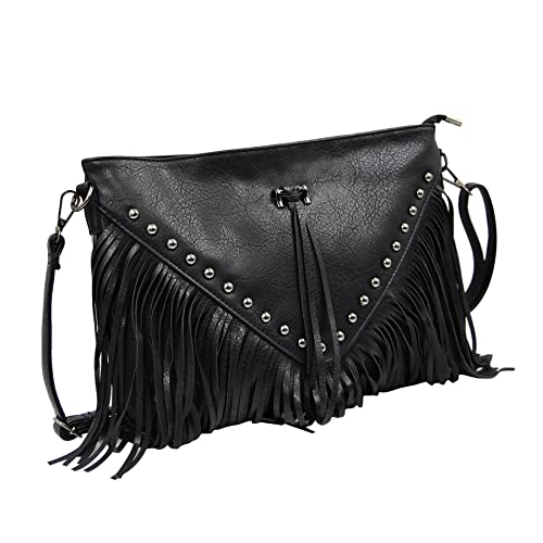 Women’s Faux Leather Hobo Crossbody Bag Handbag Fringe Purse Tassel Shoulder Message Bag Satchel