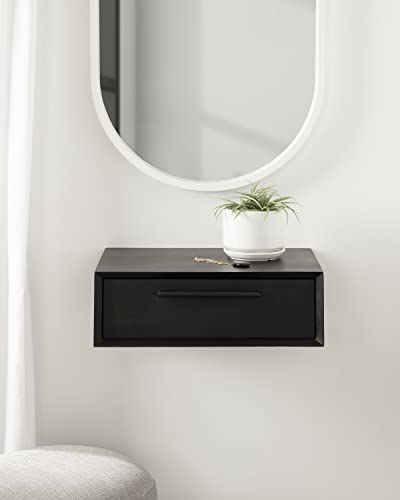 Kate and Laurel McCutcheon Floating Wood Storage Shelf, 18 x 12 x 6, Black, Decorative Transitional Floating Wall Shelf with a Concealed Cubby Compartment