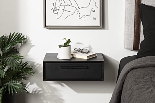 Kate and Laurel McCutcheon Floating Wood Storage Shelf, 18 x 12 x 6, Black, Decorative Transitional Floating Wall Shelf with a Concealed Cubby Compartment