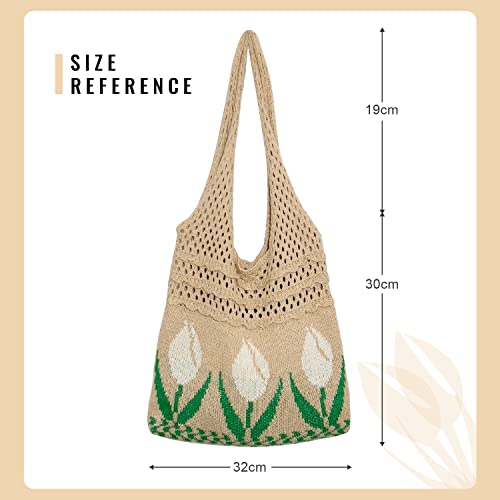 FUKZTE Women's Shoulder Handbags Trendy Flower Knitted Shoulder Bags Mesh Hollow Cute Tote Bag,05 Style