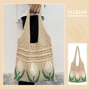 FUKZTE Women's Shoulder Handbags Trendy Flower Knitted Shoulder Bags Mesh Hollow Cute Tote Bag,05 Style