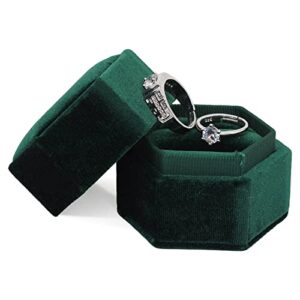 muchly velvet ring box, hexagon ring bearer box with detachable lid, engagement wedding box, gorgeous vintage double slots ring box for proposal engagement wedding ceremony (emerald green)…