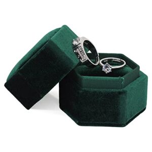 muchly Velvet Ring Box, Hexagon Ring Bearer Box with Detachable Lid, Engagement Wedding Box, Gorgeous Vintage Double Slots Ring Box for Proposal Engagement Wedding Ceremony (Emerald Green)…