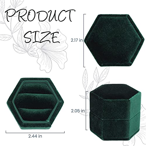 muchly Velvet Ring Box, Hexagon Ring Bearer Box with Detachable Lid, Engagement Wedding Box, Gorgeous Vintage Double Slots Ring Box for Proposal Engagement Wedding Ceremony (Emerald Green)…