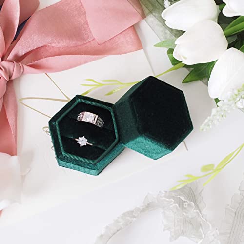 muchly Velvet Ring Box, Hexagon Ring Bearer Box with Detachable Lid, Engagement Wedding Box, Gorgeous Vintage Double Slots Ring Box for Proposal Engagement Wedding Ceremony (Emerald Green)…