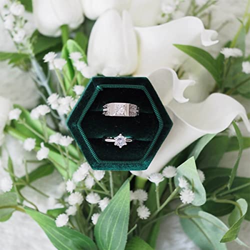 muchly Velvet Ring Box, Hexagon Ring Bearer Box with Detachable Lid, Engagement Wedding Box, Gorgeous Vintage Double Slots Ring Box for Proposal Engagement Wedding Ceremony (Emerald Green)…