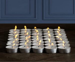 pomp glow tealights (100 pack) | white unscented decorative tea light candles that will light up your home, wedding, dinner & any special occasion | long lasting, smokeless , mess free candles
