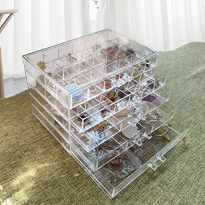 mioiney acrylic jewelry box with 5 drawers earring storage box clear jewelry box organizer storage holder compartment tray transparent display storage case for earrings necklace ring bracelet