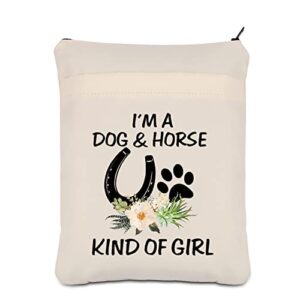 pliti dog lover book sleeve horse lover gift i’m a dog and horse kind of girl paw print horseshoe book protector for cowgirl (dog horse girl bs)