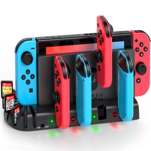 Switch Controller Charging Dock Station Compatible with Nintendo Switch & OLED Model Joycons, KDD Switch Controller Charger Dock Station with Upgraded 8 Game Storage for Nintendo Switch Joycon & Games