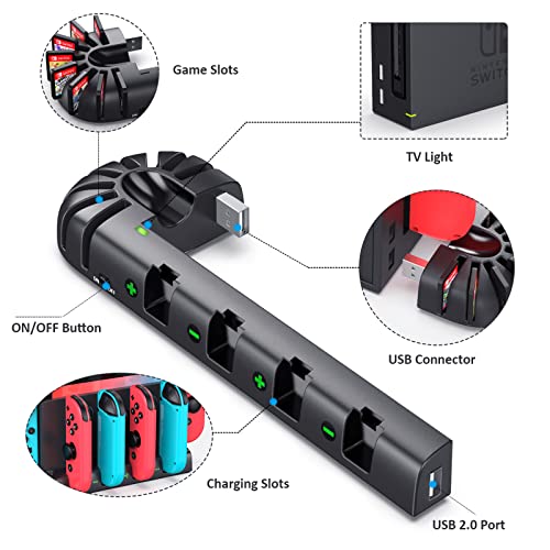 Switch Controller Charging Dock Station Compatible with Nintendo Switch & OLED Model Joycons, KDD Switch Controller Charger Dock Station with Upgraded 8 Game Storage for Nintendo Switch Joycon & Games