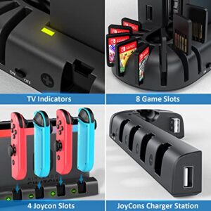 Switch Controller Charging Dock Station Compatible with Nintendo Switch & OLED Model Joycons, KDD Switch Controller Charger Dock Station with Upgraded 8 Game Storage for Nintendo Switch Joycon & Games