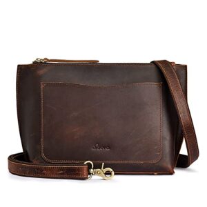 s-zone women genuine leather crossbody bags purses vintage shoulder bag fashion handbags(dark brown)