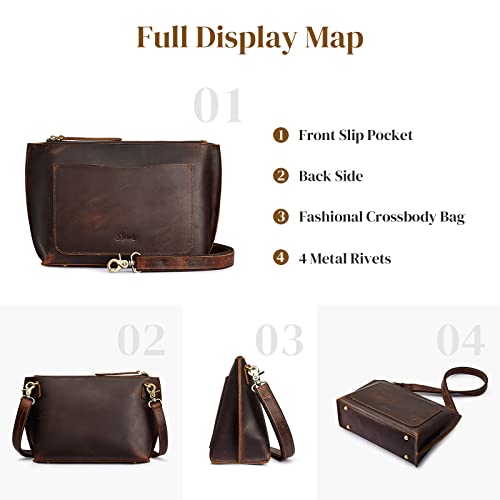 S-ZONE Women Genuine Leather Crossbody Bags Purses Vintage Shoulder Bag Fashion Handbags(Dark Brown)