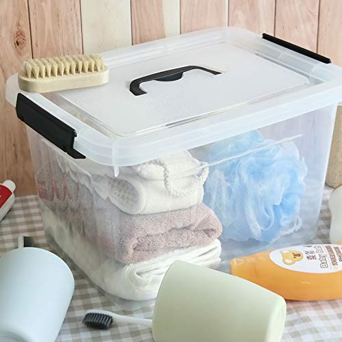 Nesmilers 6-pack Latch Storage Boxes with Lids and Handles, Clear Plastic Box Bin, 10 Liters