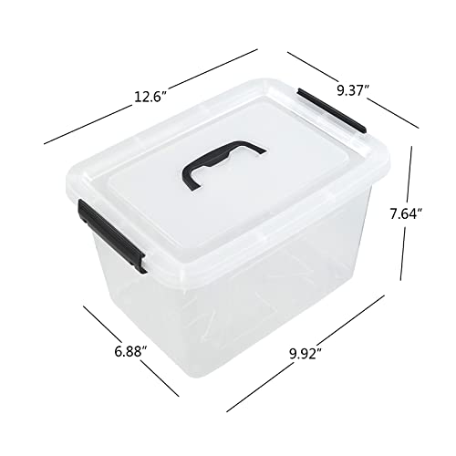 Nesmilers 6-pack Latch Storage Boxes with Lids and Handles, Clear Plastic Box Bin, 10 Liters