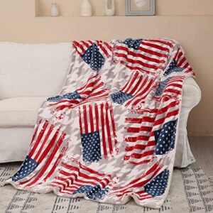catalonia classic american flag blanket, flannel sherpa throw, fuzzy reversible blanket for home decor, 50″ x 70″