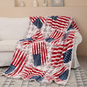 Catalonia Classic American Flag Blanket, Flannel Sherpa Throw, Fuzzy Reversible Blanket for Home Decor, 50" x 70"