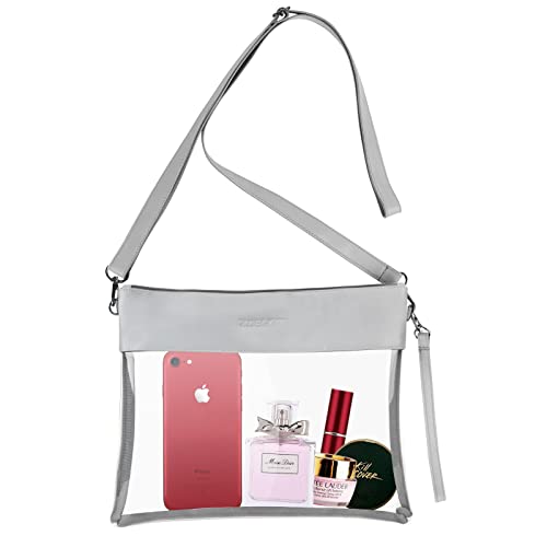 ZOEGATE Clear Bag Crossbody Purse Bag Stadium Approved Clear Concert Purse Shoulder Bag Tote Bag with 5 Cool Stickers (Grey)