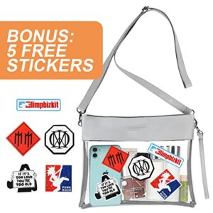 ZOEGATE Clear Bag Crossbody Purse Bag Stadium Approved Clear Concert Purse Shoulder Bag Tote Bag with 5 Cool Stickers (Grey)