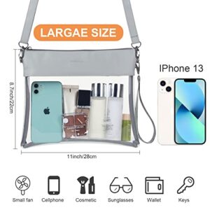 ZOEGATE Clear Bag Crossbody Purse Bag Stadium Approved Clear Concert Purse Shoulder Bag Tote Bag with 5 Cool Stickers (Grey)