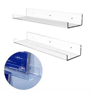 hebang 2 pieces fitted with transparent acrylic floating wall rack 40 cm, bathroom supplies display rack, perfect for room, 15.74*3.93*1.96 (hb-02)