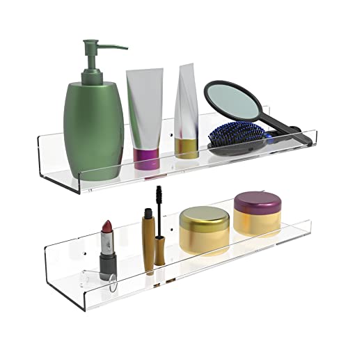 HEBANG 2 Pieces Fitted with Transparent Acrylic Floating Wall Rack 40 cm, Bathroom Supplies Display Rack, Perfect for Room, 15.74*3.93*1.96 (HB-02)