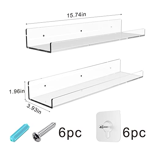 HEBANG 2 Pieces Fitted with Transparent Acrylic Floating Wall Rack 40 cm, Bathroom Supplies Display Rack, Perfect for Room, 15.74*3.93*1.96 (HB-02)