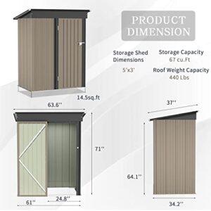 Greesum Metal Outdoor Storage Shed 5FT x 3FT, Steel Utility Tool Shed Storage House with Door & Lock, Metal Sheds Outdoor Storage for Backyard Garden Patio Lawn (5' x 3'), Brown