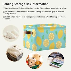 Kcldeci Fresh Lemon Storage Baskets Bins for Organizing, Foldable Sturdy Fabric Basket W/Handles, Large Decorative Storage Basket for Shelf Nursery Closet Toy Blanket