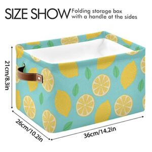 Kcldeci Fresh Lemon Storage Baskets Bins for Organizing, Foldable Sturdy Fabric Basket W/Handles, Large Decorative Storage Basket for Shelf Nursery Closet Toy Blanket