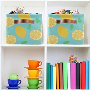 Kcldeci Fresh Lemon Storage Baskets Bins for Organizing, Foldable Sturdy Fabric Basket W/Handles, Large Decorative Storage Basket for Shelf Nursery Closet Toy Blanket