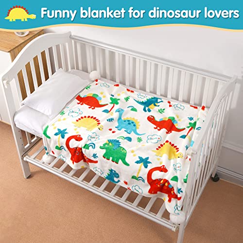 Andywoo Dinosaur Baby Blanket for Boys and Girls, Dinosaur Toddler Blanket, Warm Soft Fluffy Lightweight Fleece Blanket with Colorful and Cute Cartoon Dinosaur Design on Both Sides, 30x40 Inches